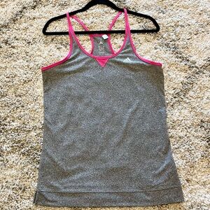 Adidas Women's Heather Grey Racerback Workout Tank Top with Hot Pink Trim Medium